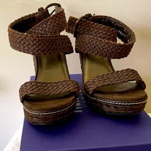 Stuart Weizmann Alex Crochet ankle wrap wedge